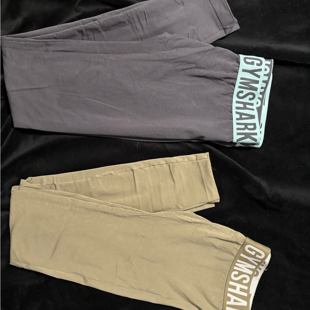 Gymshark Gray and Tan Leggings with Wide Waistband